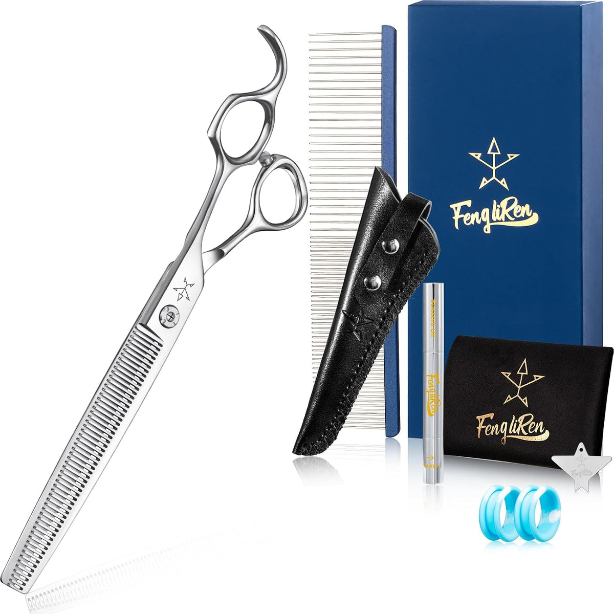 High-end Professional Dog Grooming Curved Thinning Scissors Teeth Blending Shears Pet Texturizing Thinner Blender Shears 7.5 Inch Extremely Very Sharp Made Of Stainless Steel Alloy For Dog Cat Groomer - Image 11