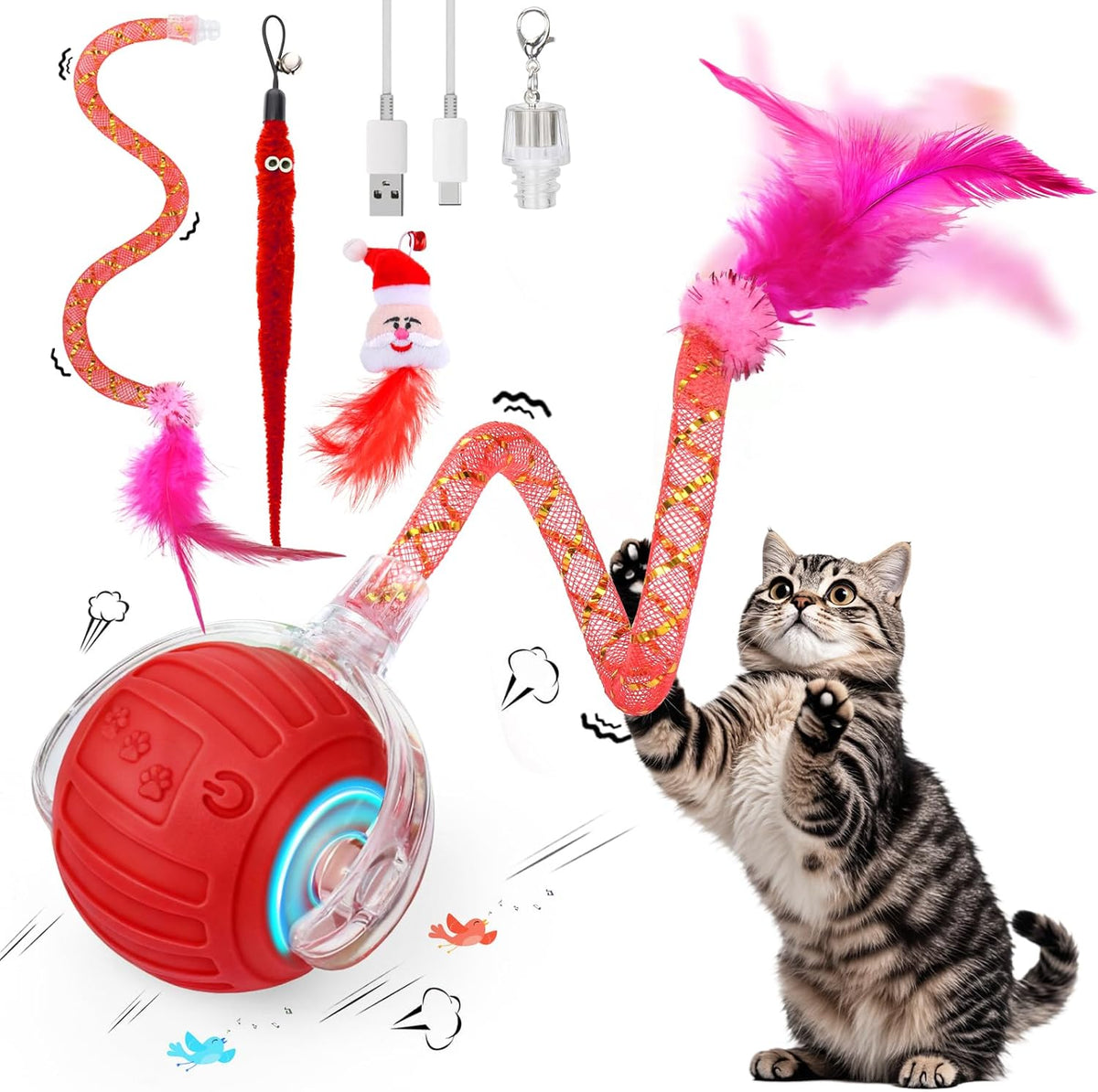 Interactive Cat Toy Ball - Speedy Cat Toys for Indoor Cats with Feather Tails for Chasing, Moving Stimulation Smart Cat Toy for Enrichment, Motion Activated Automatic Rolling Toys to Keep Them Busy - Image 11
