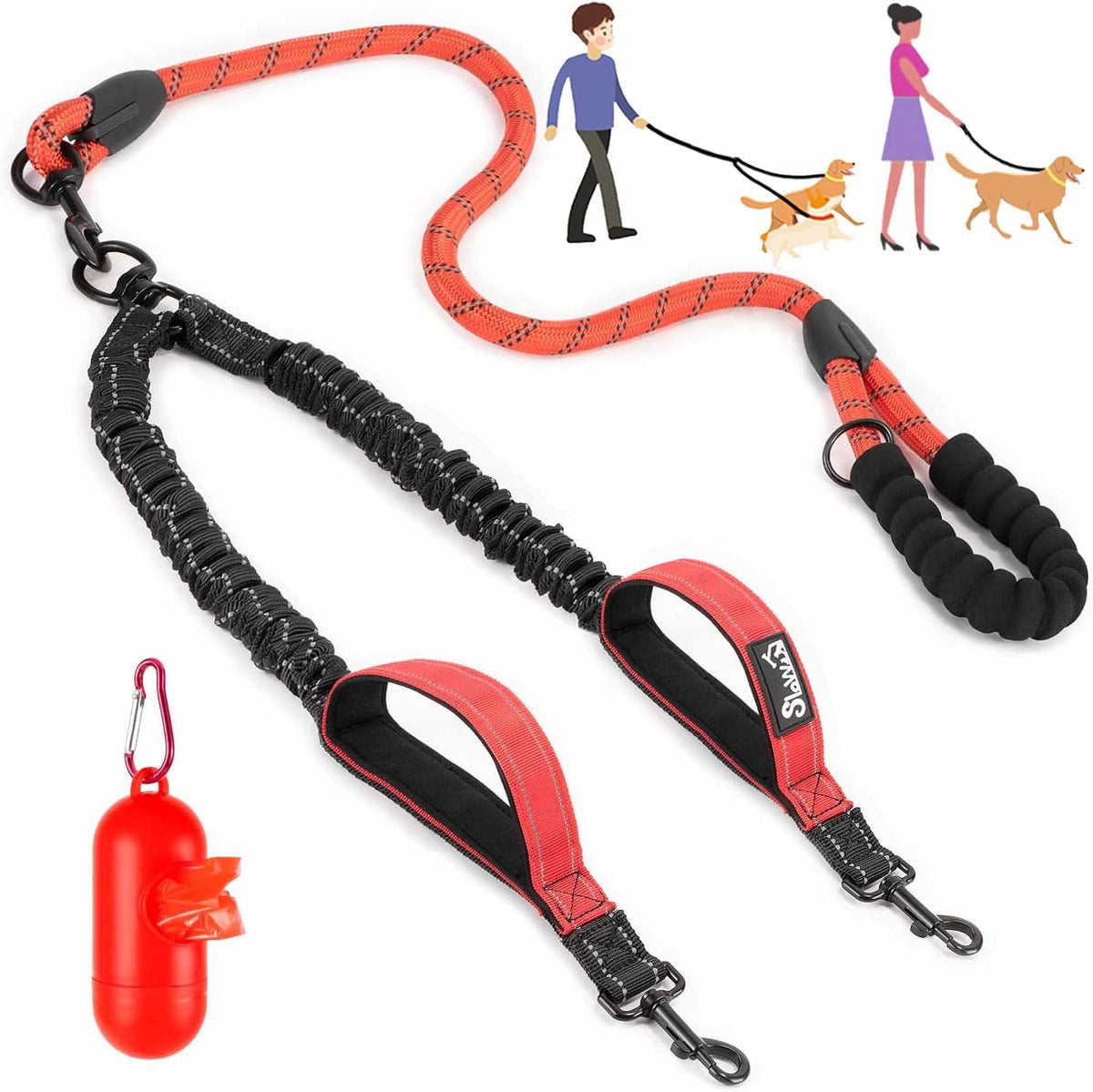 Premium packaging of the authentic USA imported Lukovee double dog lead in blue color.