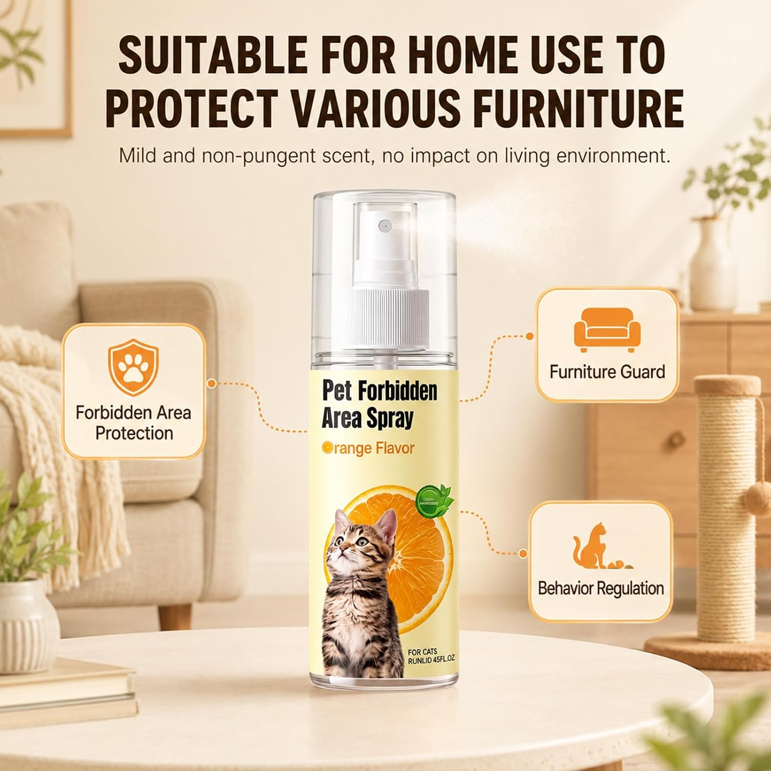 Natural orange scent cat training spray bottle