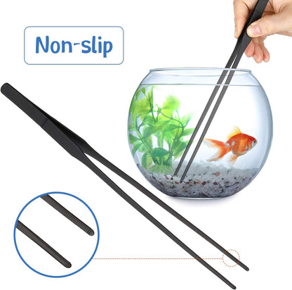 Weewooday straight and curved stainless steel aquarium tweezers showcasing the specialized serrated non slip tips.