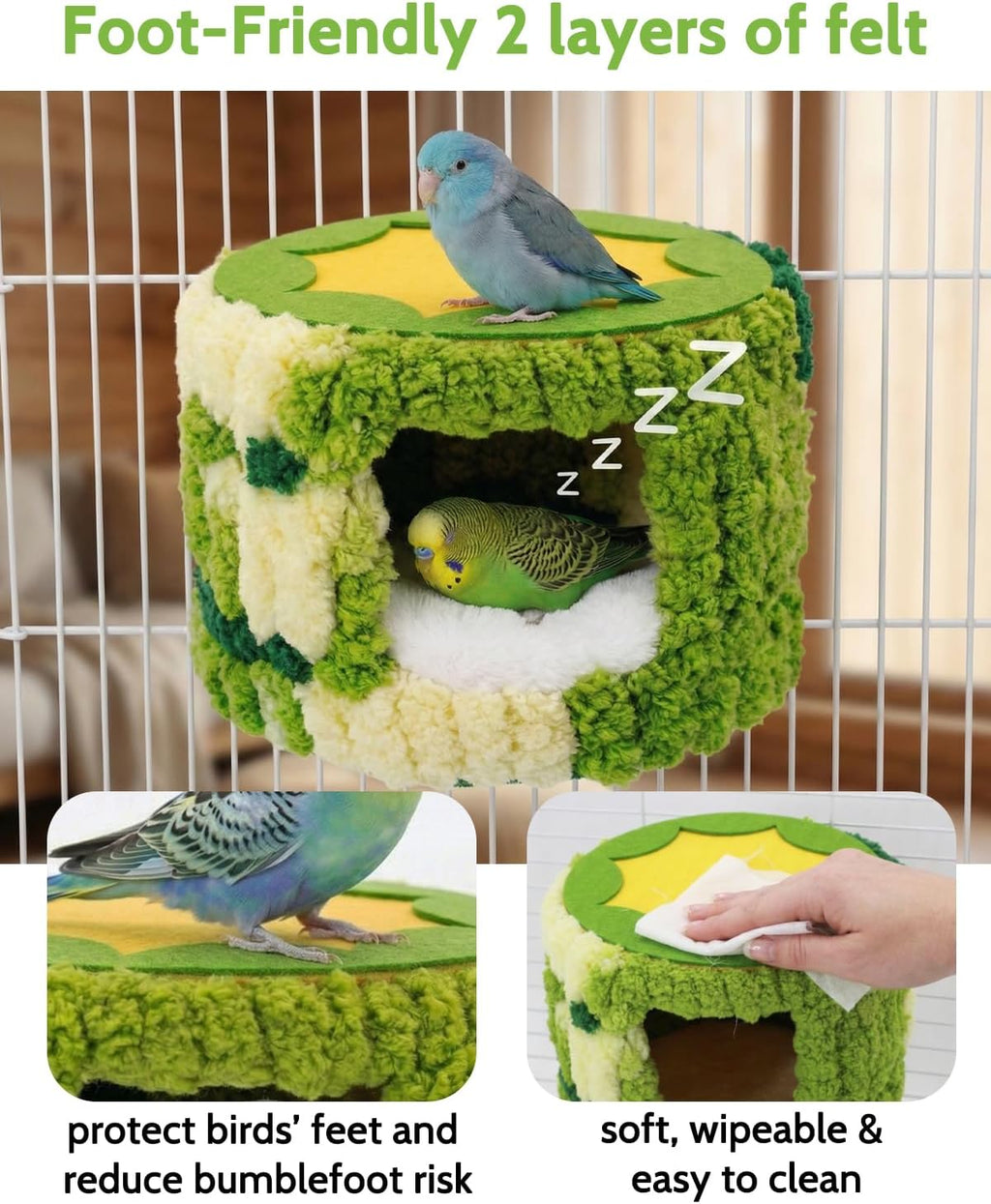 Bird Nest for Cage with Support Frame & Pad, Foot-Friendly Felt - Image 4