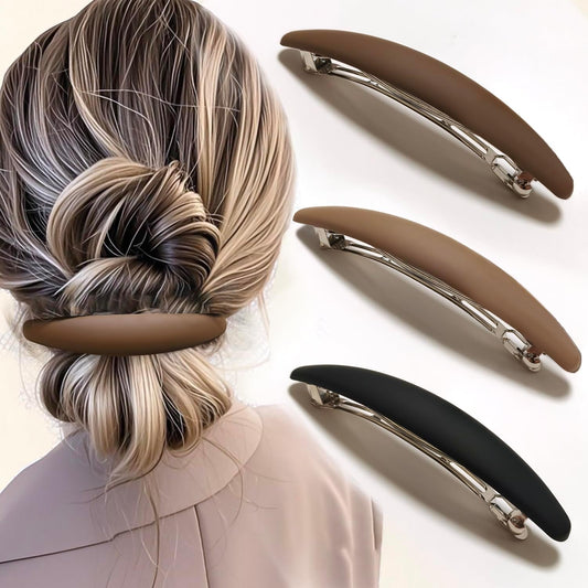 BendJoy Large Matte Hair Barrette 3 Pack front view showing black, brown, and beige clips