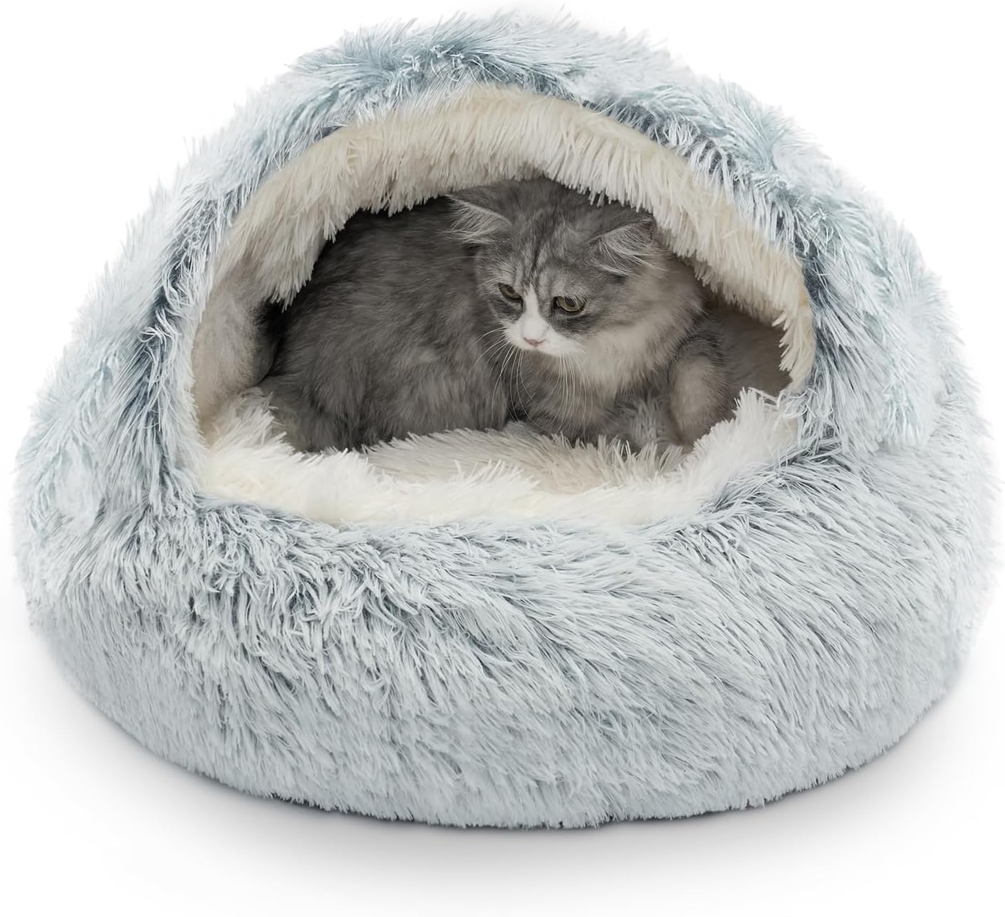 CATISM Plush Hooded Cat Bed, Calming Nest, Self-Warming Cave, Cozy Pod for Indoor Cats or Small Dogs, Removable Washable Cove With Non-Slip Bottom - Image 10