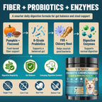VICSOM pet supplement showing natural pumpkin and digestive enzymes ingredient callouts