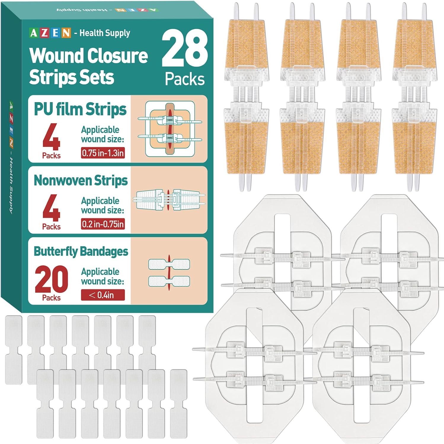 AZEN emergency wound closure strips kit front view showing first aid packaging