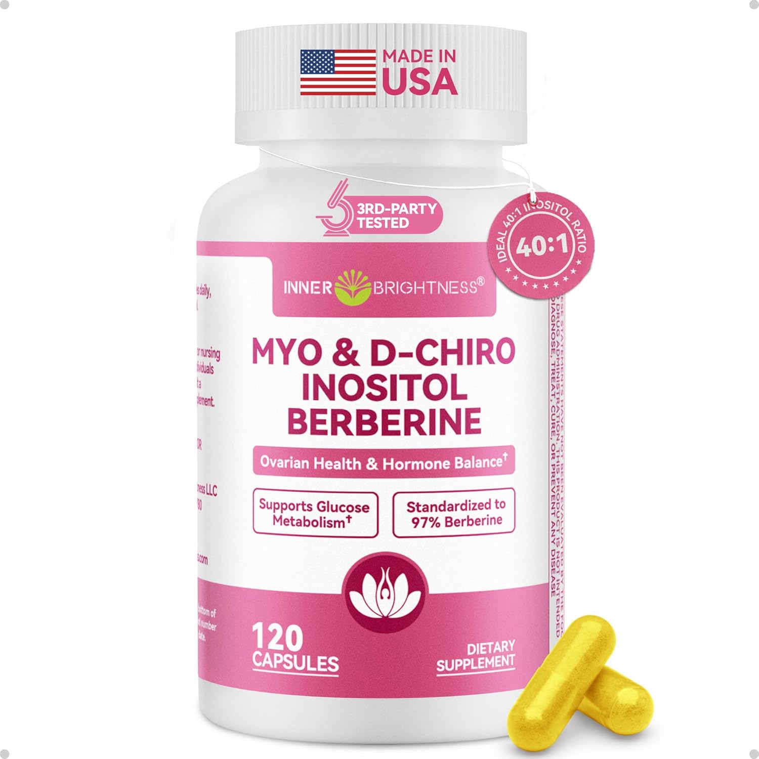 Inner Brightness Myo and D Chiro Inositol 120 Capsules front bottle view for hormonal balance.