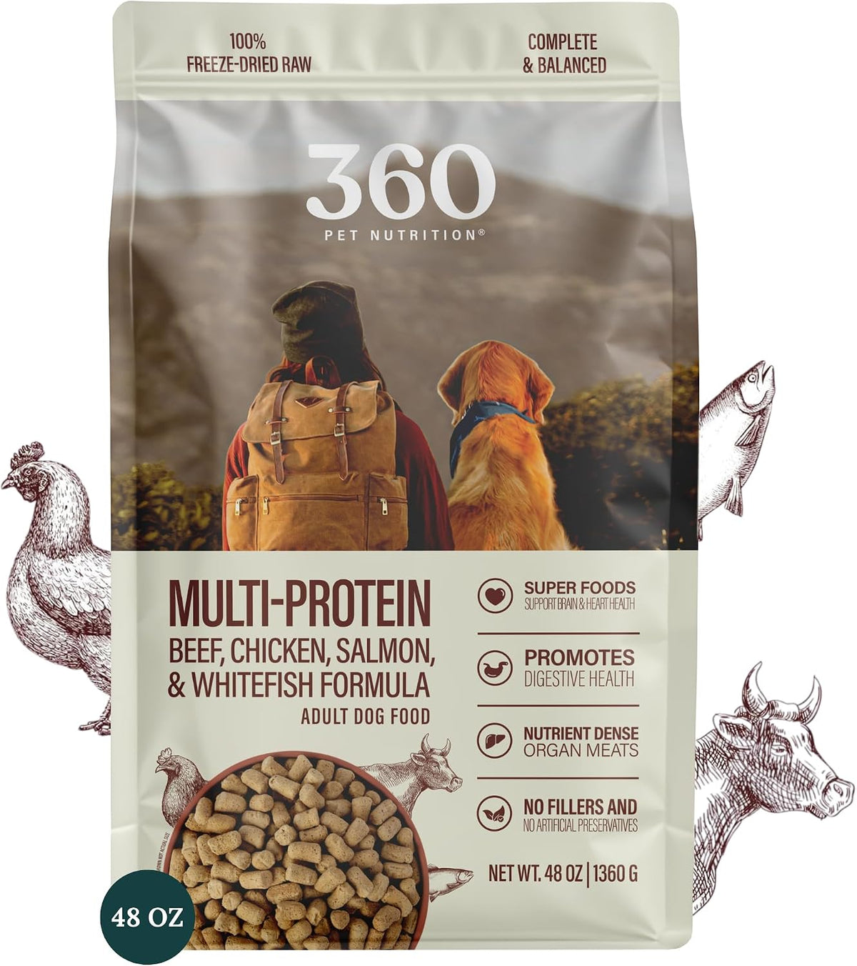 360 Pet Nutrition Freeze-Dried Raw Dog Food - Multi-Protein with Beef, Chicken, Fish, Liver & Organs, High Protein, Omega-3s, Fruits, Veggies & Superfoods, Grain-Free, No Fillers, 1 lb - Made in USA - Image 12