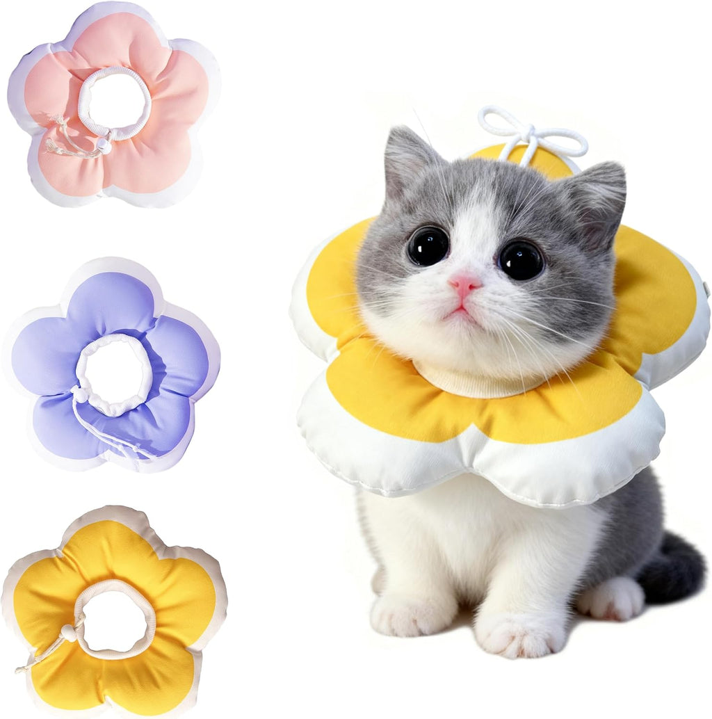 KOOBURS soft cat cone collar yellow flower extra small front view on kitten