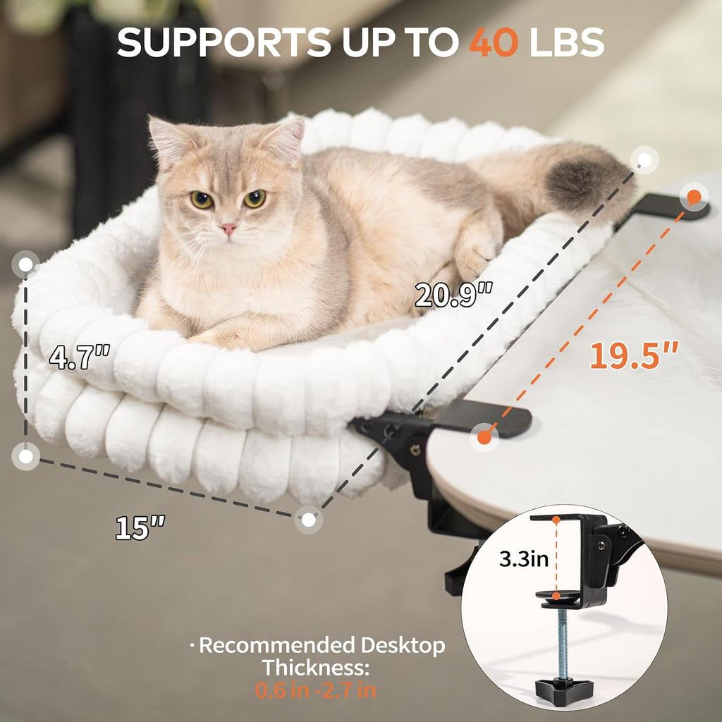 Side profile of Cheerpals cat desk bed mounted on desk