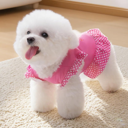 Close up view of the breathable cotton fabric and curled edges on the XPUDAC puppy skirt.
