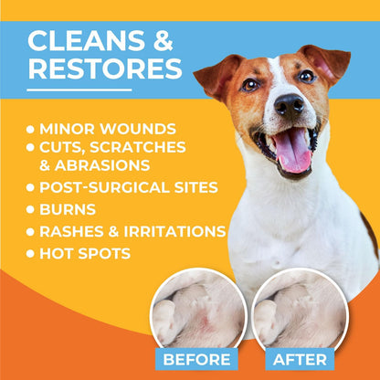 Paw Science hypochlorous acid skin repair spray for pet itch relief.