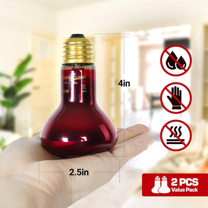 REPTI ZOO red glass basking spot lamp glowing inside a terrarium setup