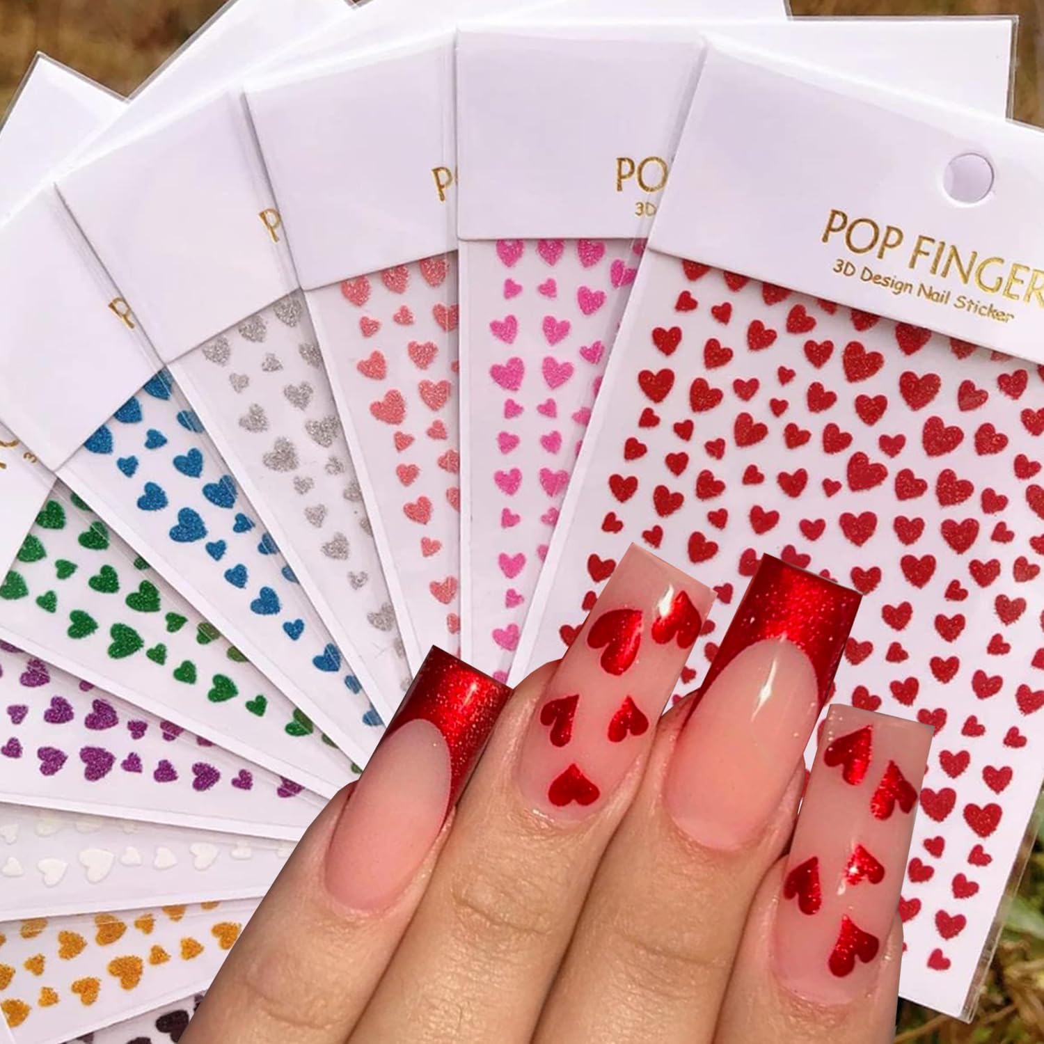 Skylark Network 3D heart nail art stickers front view