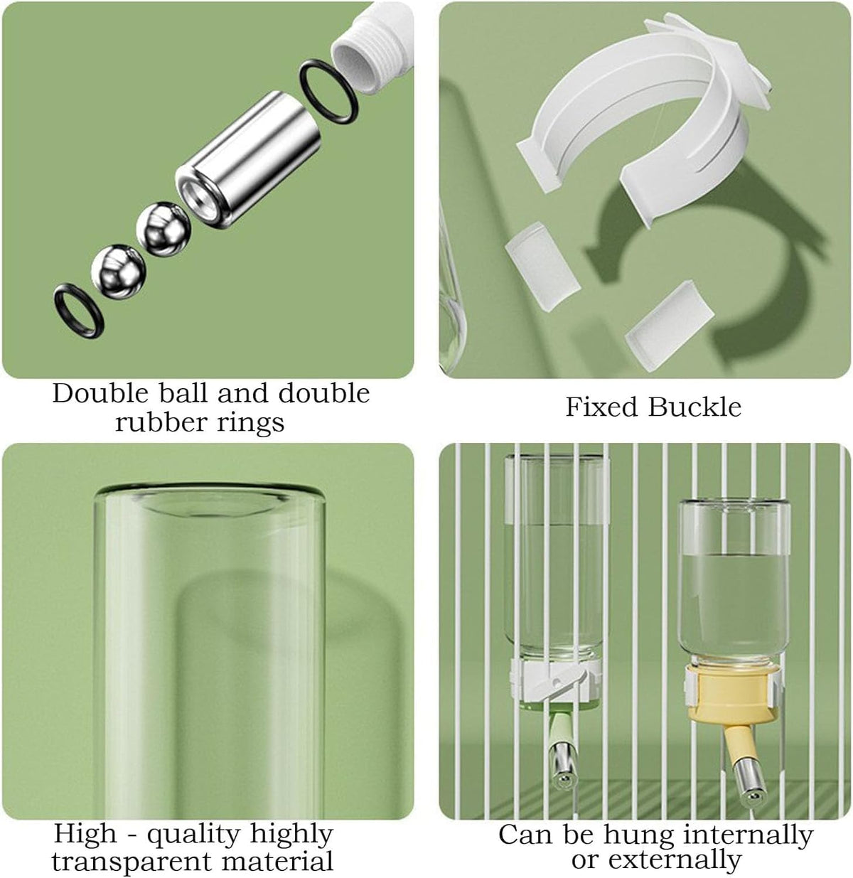 Hamster Water Bottle for Glass Tanks & Wire Cages - Dual Ball-Bearing & Dual Silicone Gaskets Leakproof Design (2 Stainless Steel Balls) 4.06oz - Fits Hamsters/Mice Under 250g - Image 5