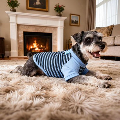 Stretchy cotton puppy shirt blue stripes