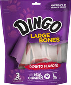 Dingo large dog chew bones featuring real chicken wrapped in natural rawhide