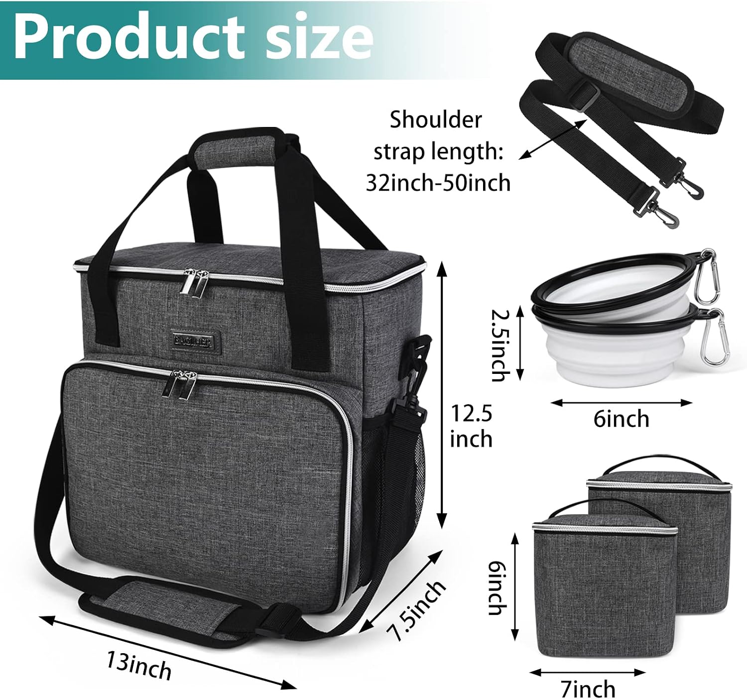 BAGLHER premium pet travel kit showing two grey insulated food containers.