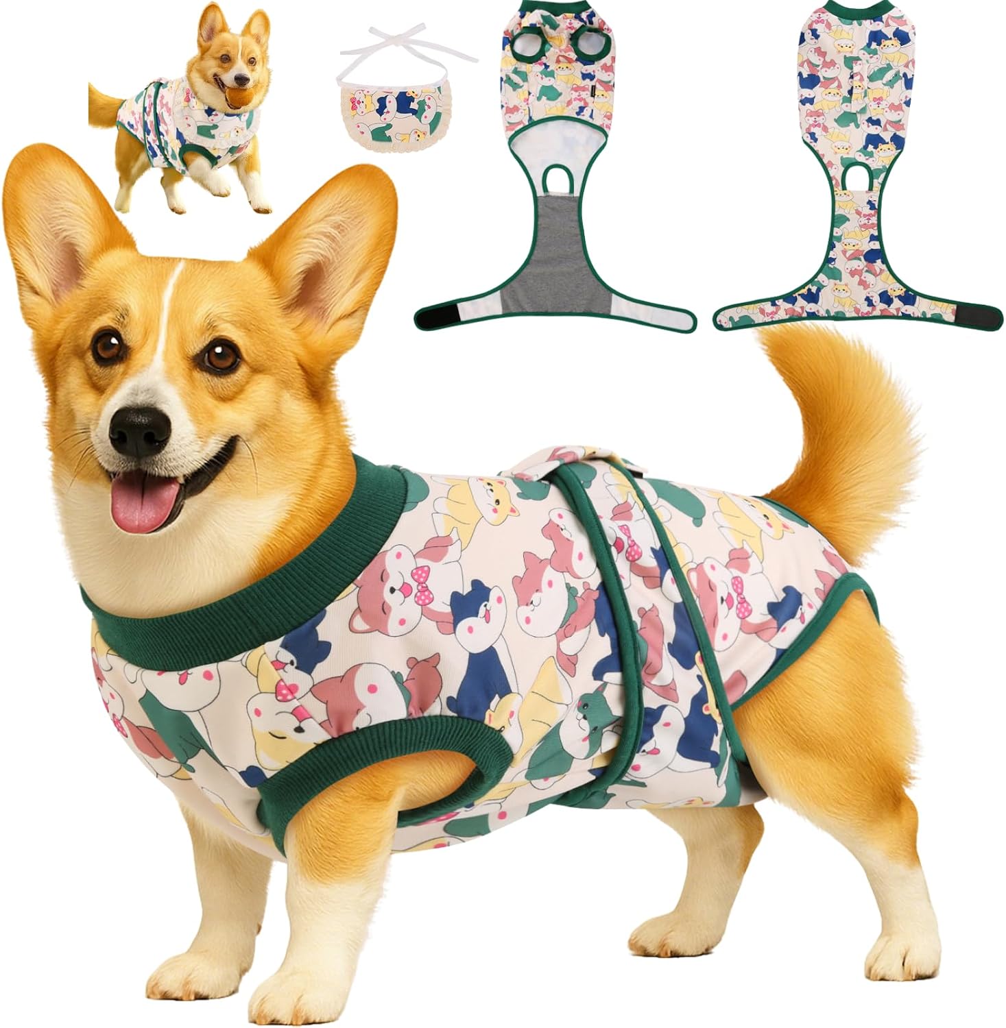 Surgery Recovery Suit for Female/Male Dog After Spay/Neuter, Soft Bandana Set Included, E-Collar Cone Alternative to Stop Licking Abdominal Wounds, Small Dogs Full Body Onesies, Medical Pet Bodysuit - Image 10