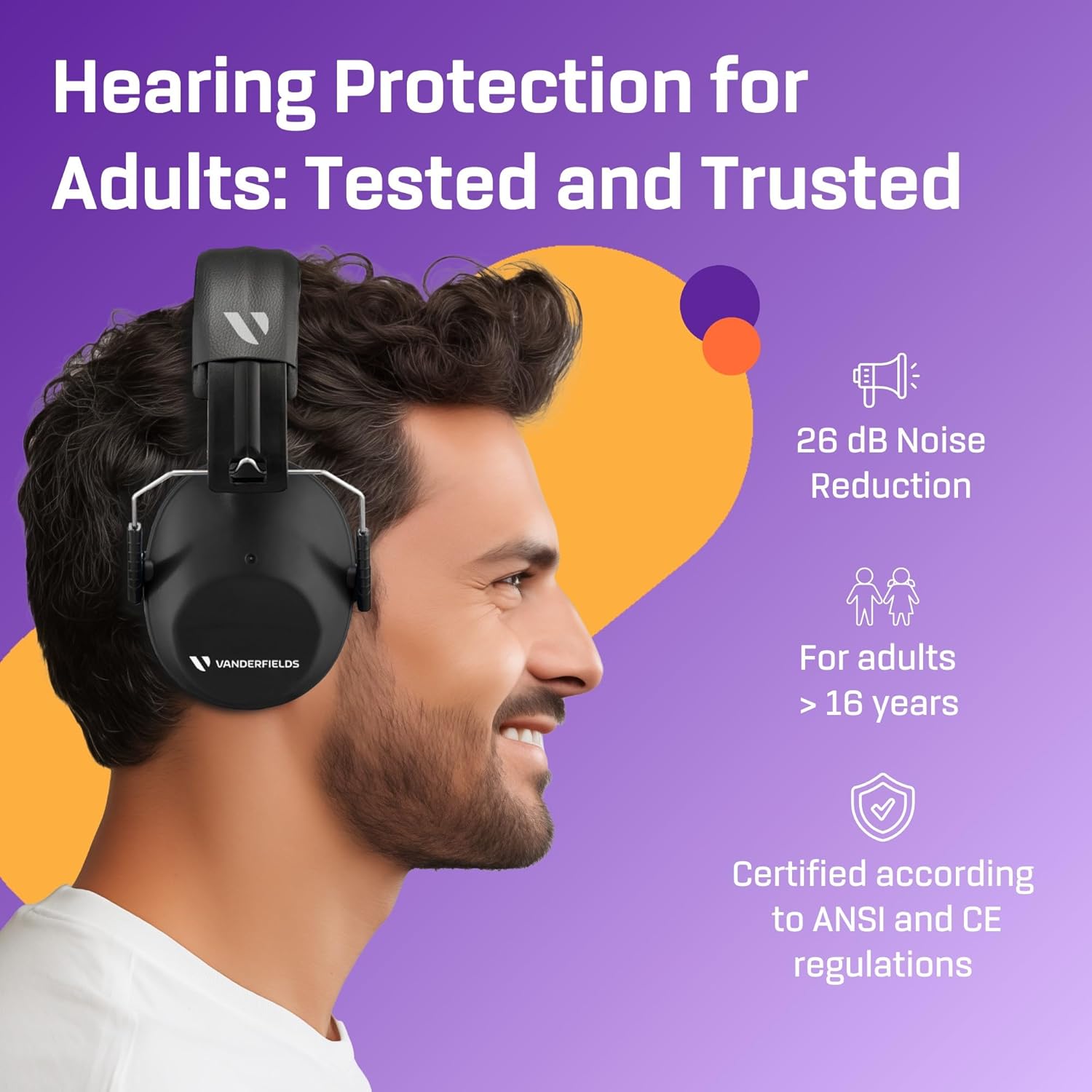 Vanderfields noise cancelling earmuffs folded compactly into a portable travel size.