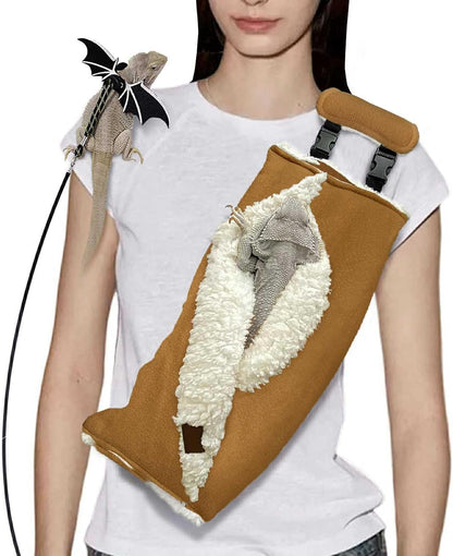 Adjustable Fluffy Bearded Dragon Sling Carrier Bag, Reptile Carrier with Leash Harness Lizard Cage Accessories for Small Animal, Ferrets, Squirrel, Hamsters,Parrot (Black) - Image 7