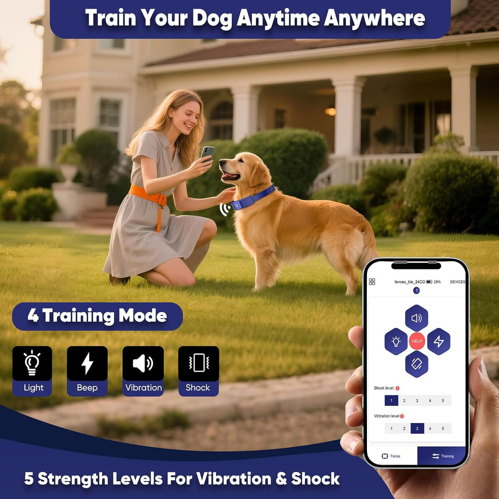 GeoPaws GPS tracking dog collar with application interface layout setup.