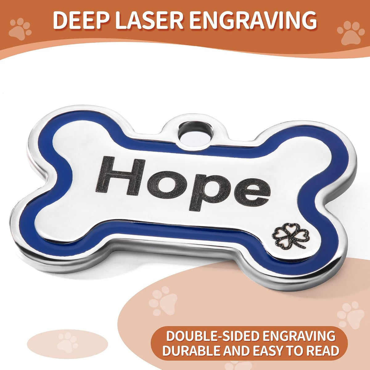 Polished alloy steel custom pet identity plate with shiny finish and secure metal hook.