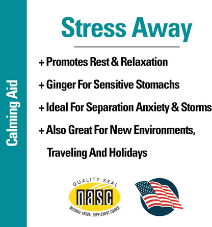 Authentic Vet Classics Stress Away jar showcasing premium USA imported seal for pet health