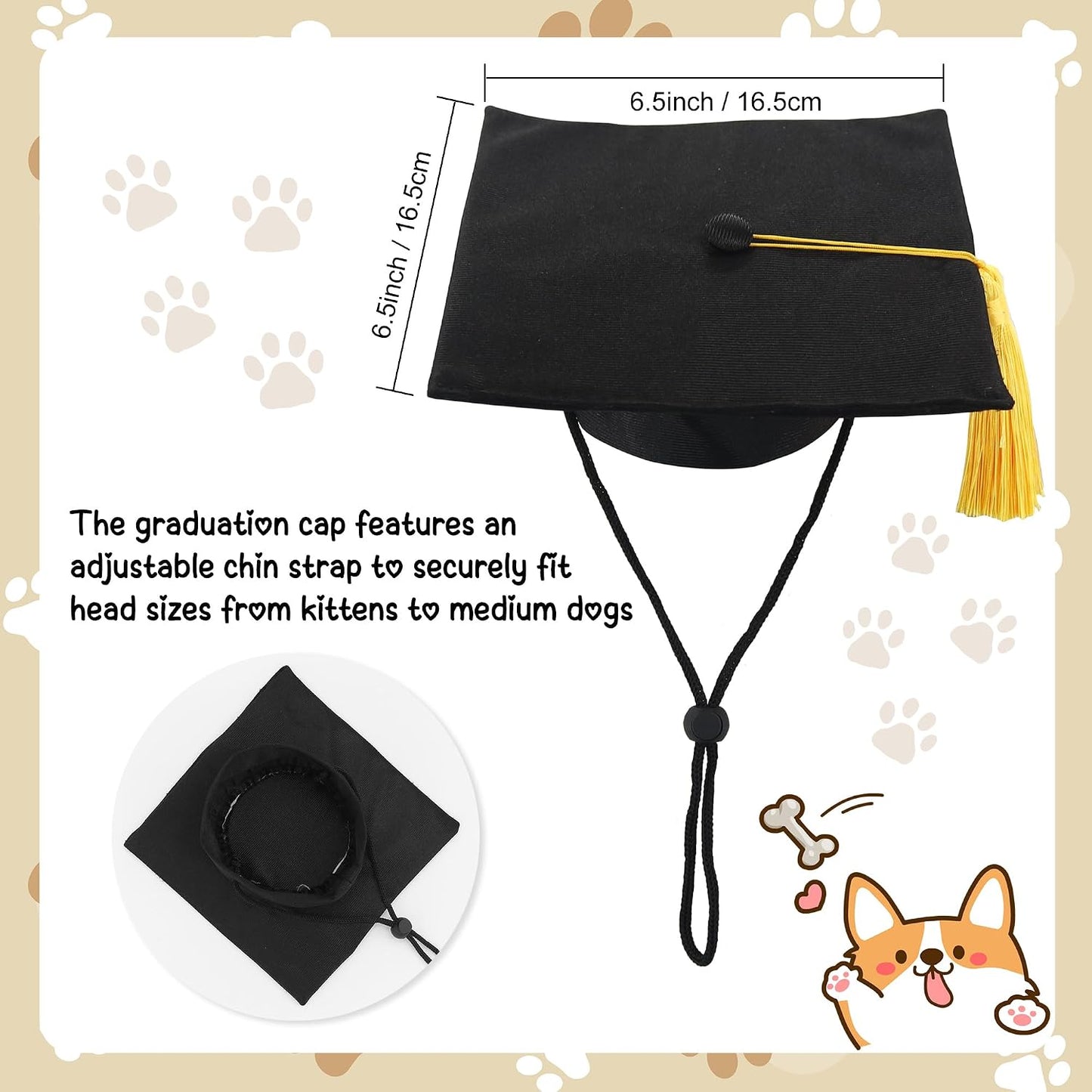 Premium pet graduation cap with secure adjustable chin strap