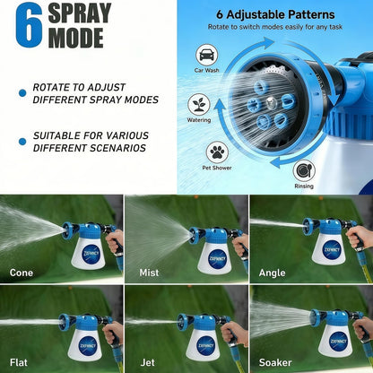Adjustable nozzle for foam sprayer showing 6 spray patterns
