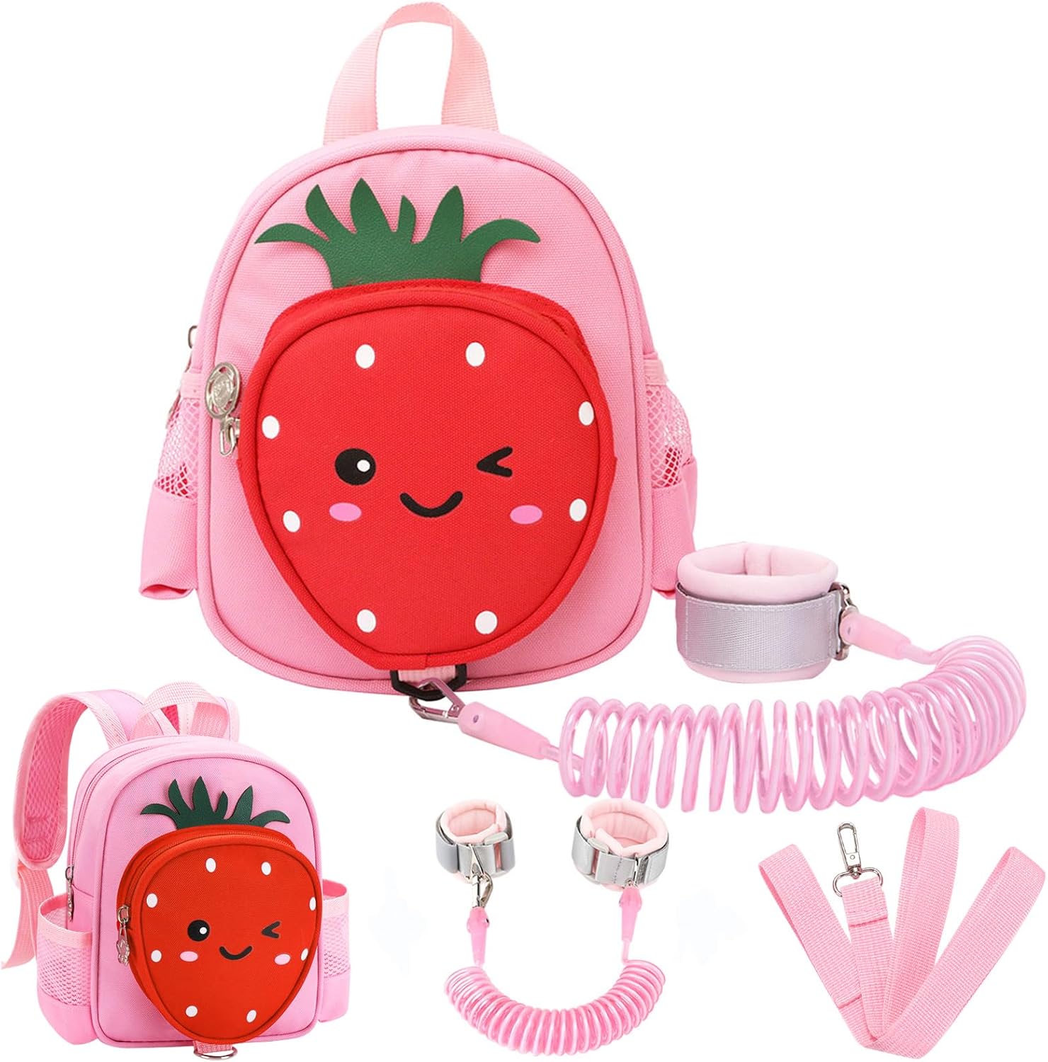 Accmor strawberry toddler backpack with safety leash front view