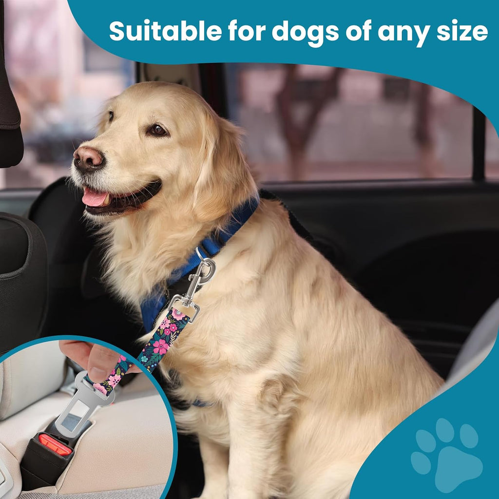 Floral pattern dog car seat belt detail