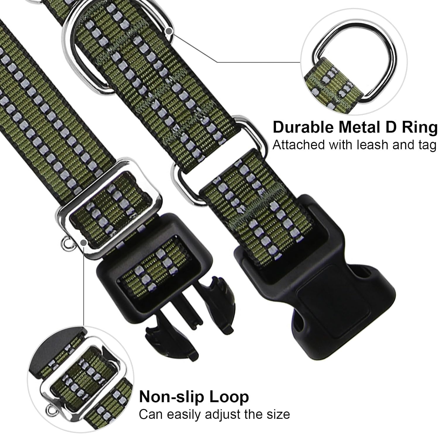 Close up view of the Joyeeiioo dog collar quick release buckle