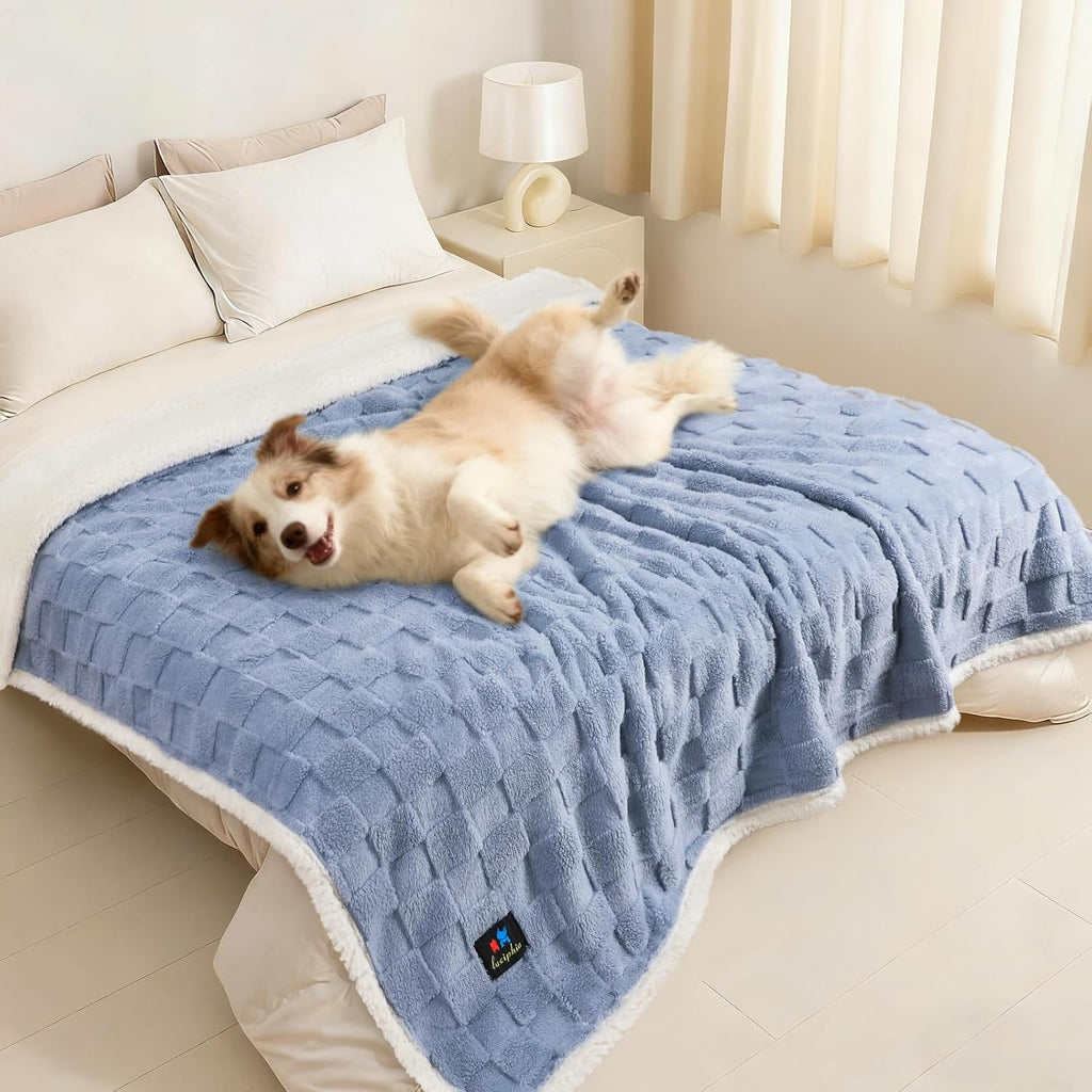 Luciphia Waterproof Dog Blanket, Leakproof Large Pet Blanket for Couch Sofa Bed Furniture Cover Protector, Washable Soft Sherpa Fleece with 3D Jacquard, Cozy Calming Reversible,Sage Green, 85"x57" - Image 13
