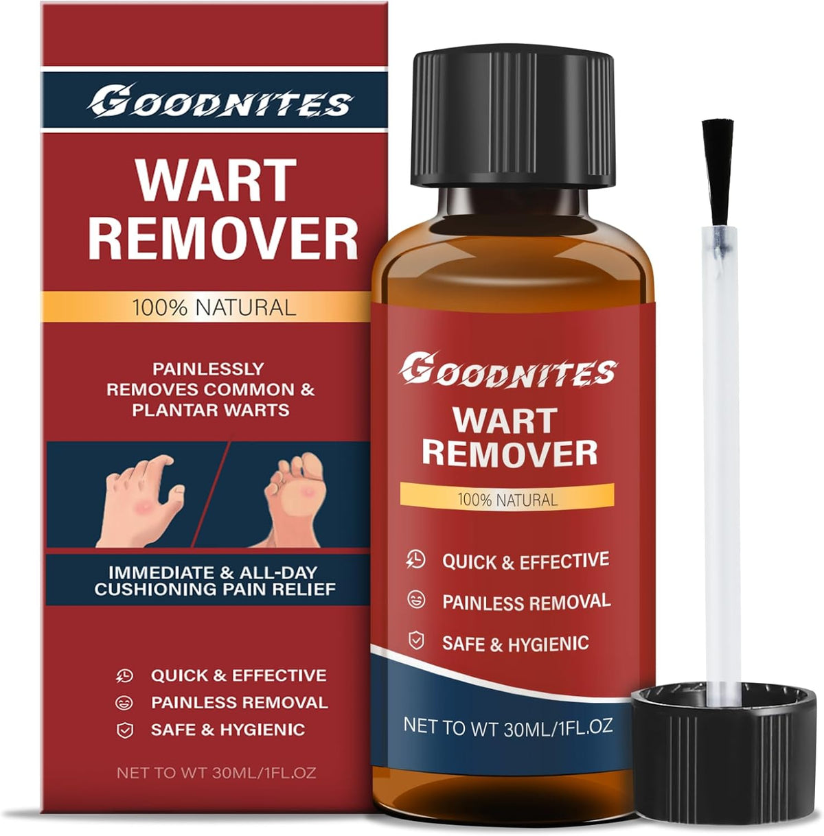 Goodnites Fast Acting Wart Remover liquid front view for plantar wart treatment.