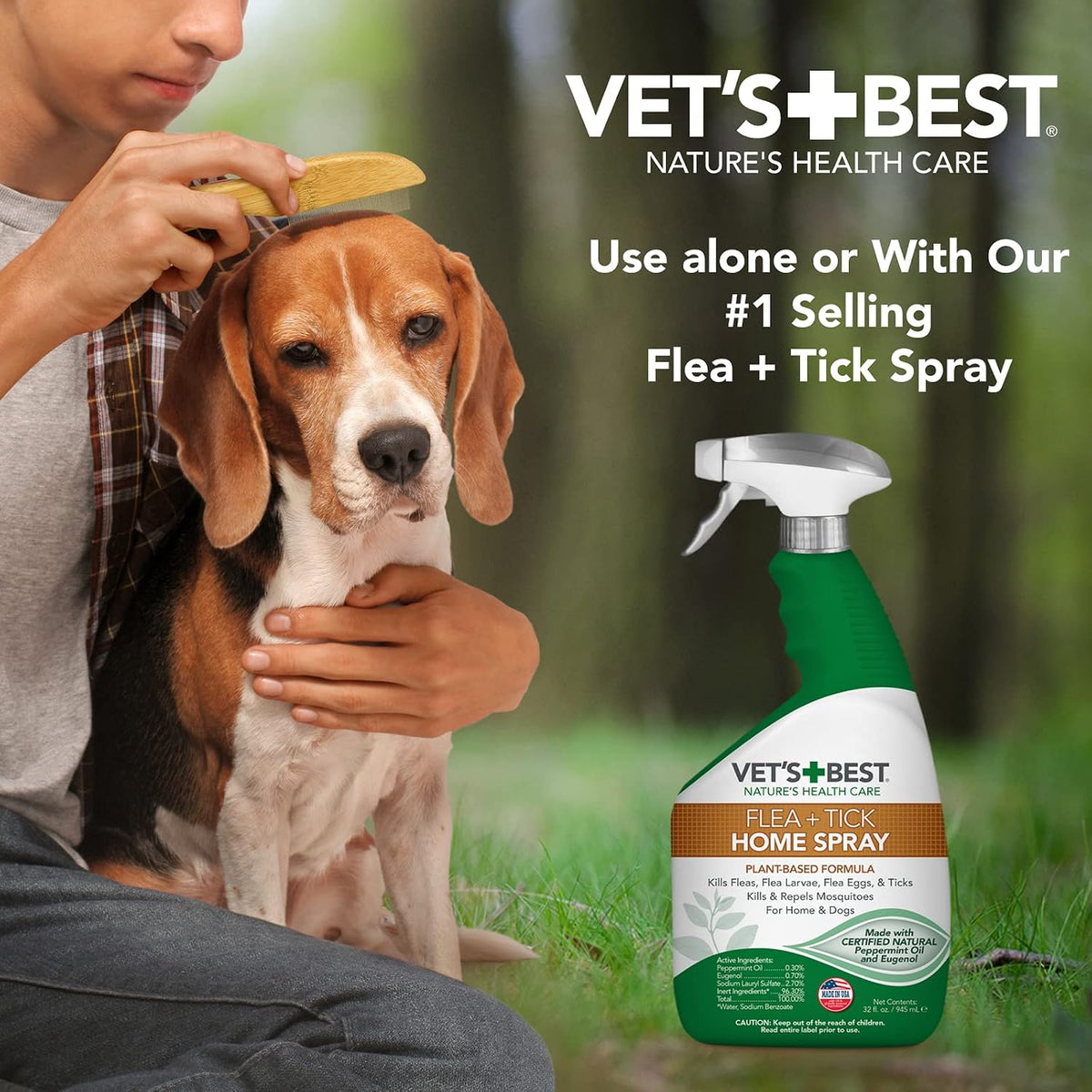 Top view of Vet's Best eco-friendly bamboo flea comb