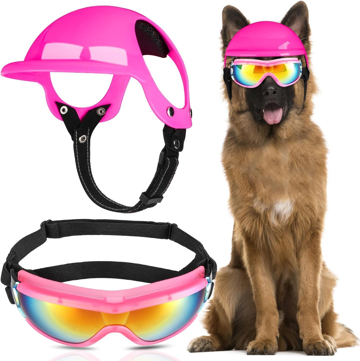 SlowTon Dog Helmet and Goggles - UV Protection Doggy Sunglasses Dog Glasses Pet Motorcycle Helmet Hat with Ear Holes Adjustable Belt Safety Hat for Small Medium Large Dogs Puppy Riding (Black, S) - Image 9
