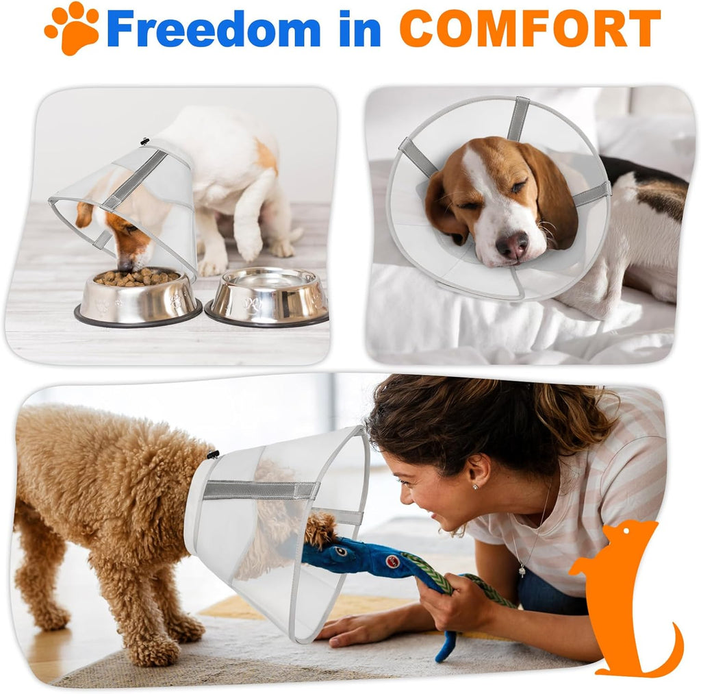 Joypig large dog cone collar with adjustable hook and loop closure system highlighted