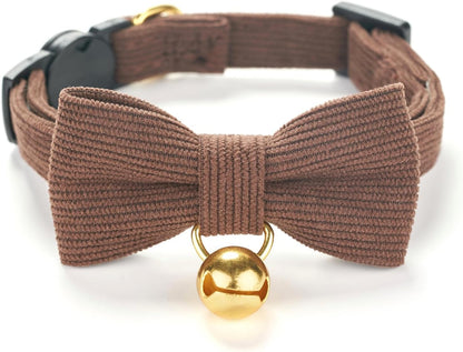 Breakaway Cat Collar with Bow Tie and Bell Adjustable Soft Corduroy Pink Kitten Collars for Girl Cats - Image 11