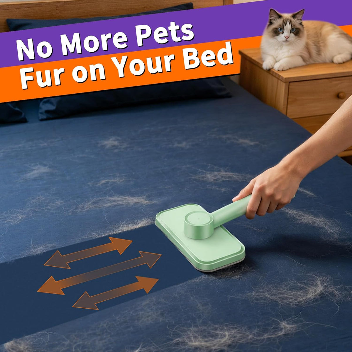 Rundik lint brush removing cat fur from black clothing