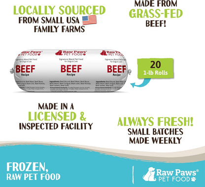 Raw Paws 20 pack beef dog and cat food rolls front view