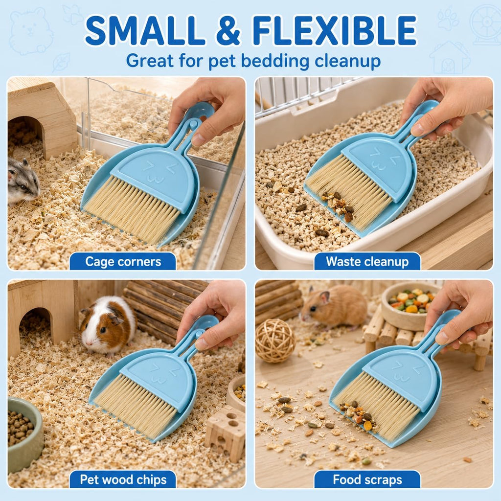 Top view of the lightweight BPA free plastic dustpan and broom set with hanging holes