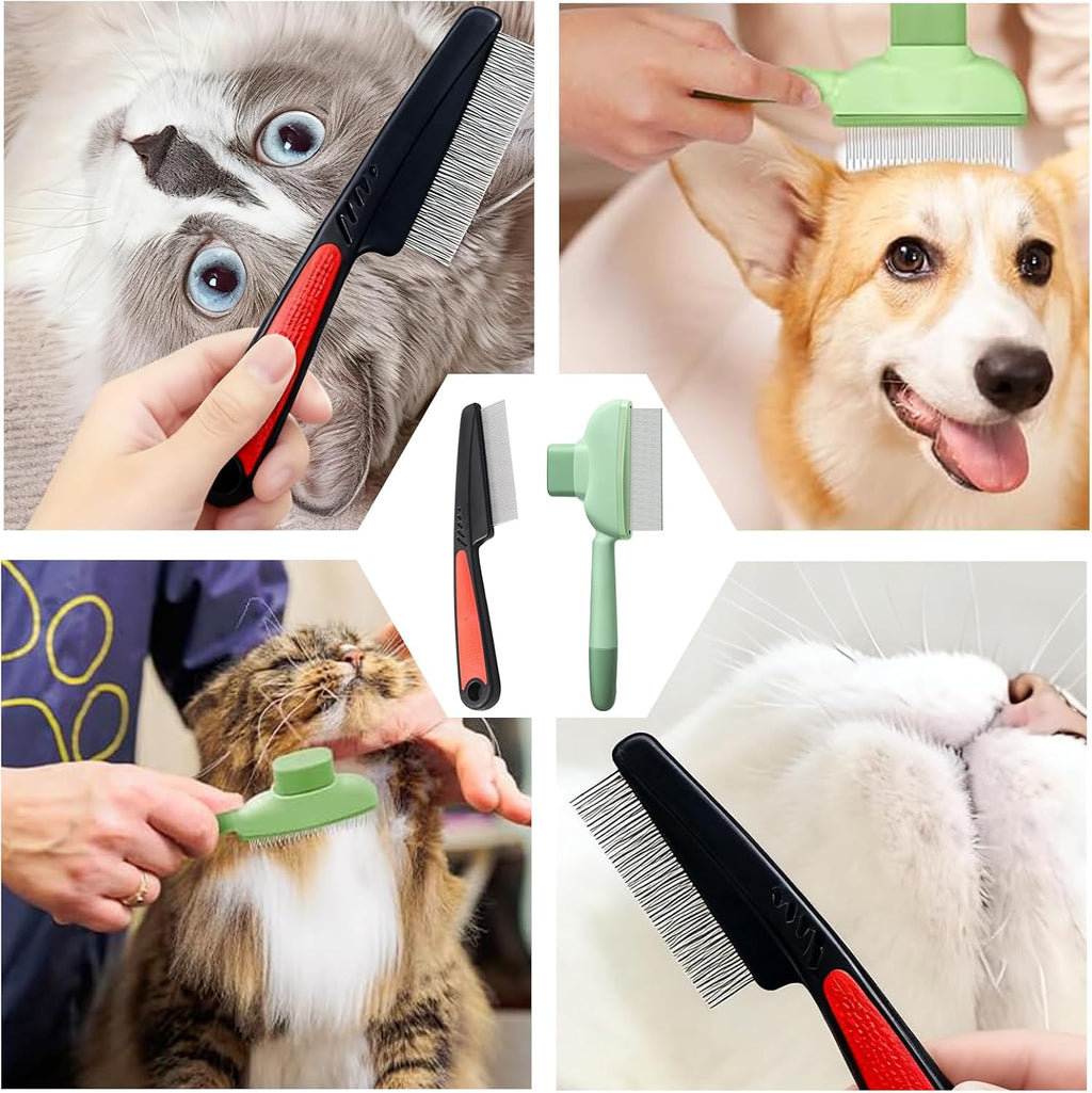 Ergonomic non-slip handle detail of the GOIOJ green pet grooming brush combo.