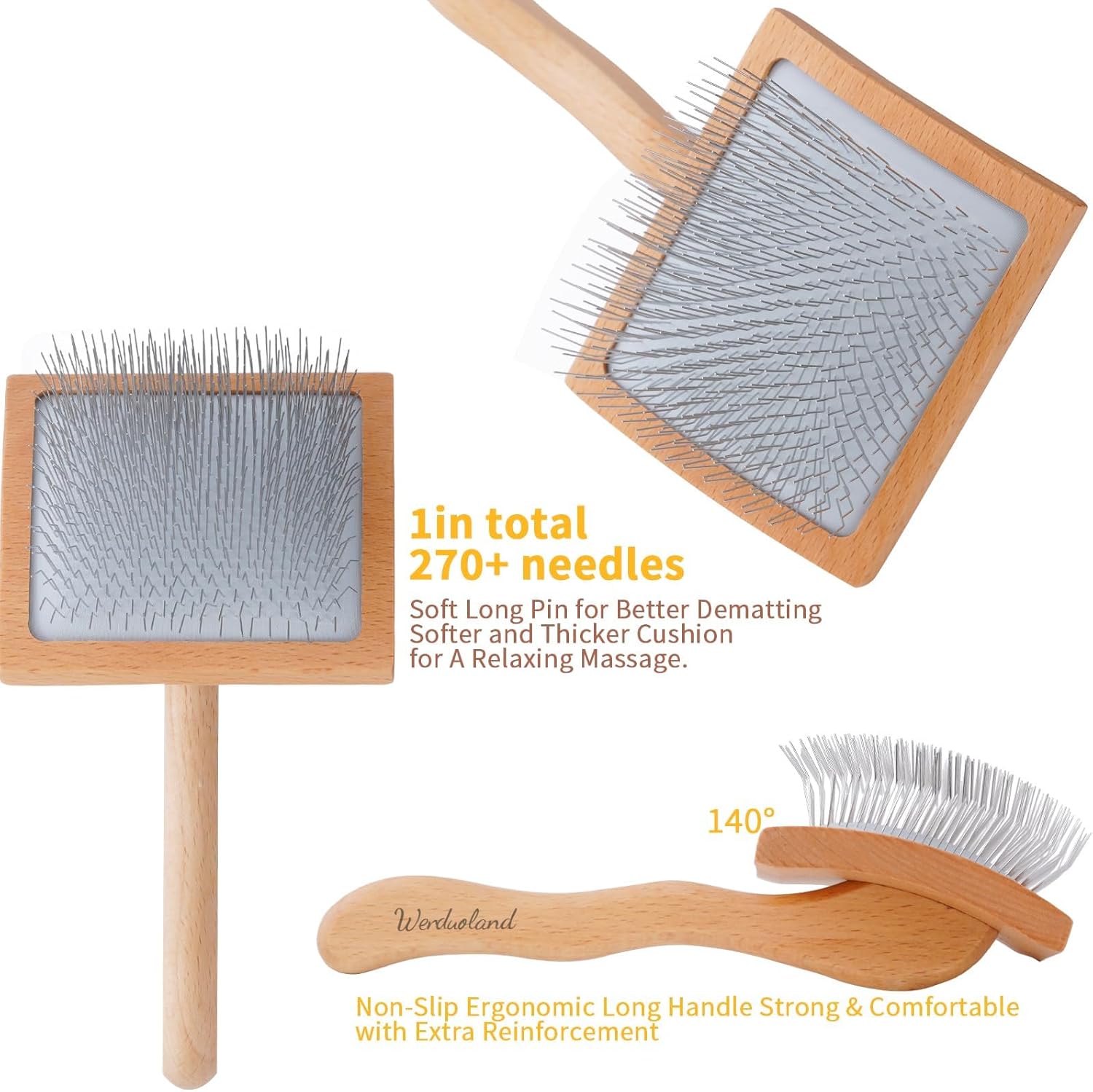 Werduoland pet grooming set with wooden handle brush and two metal combs