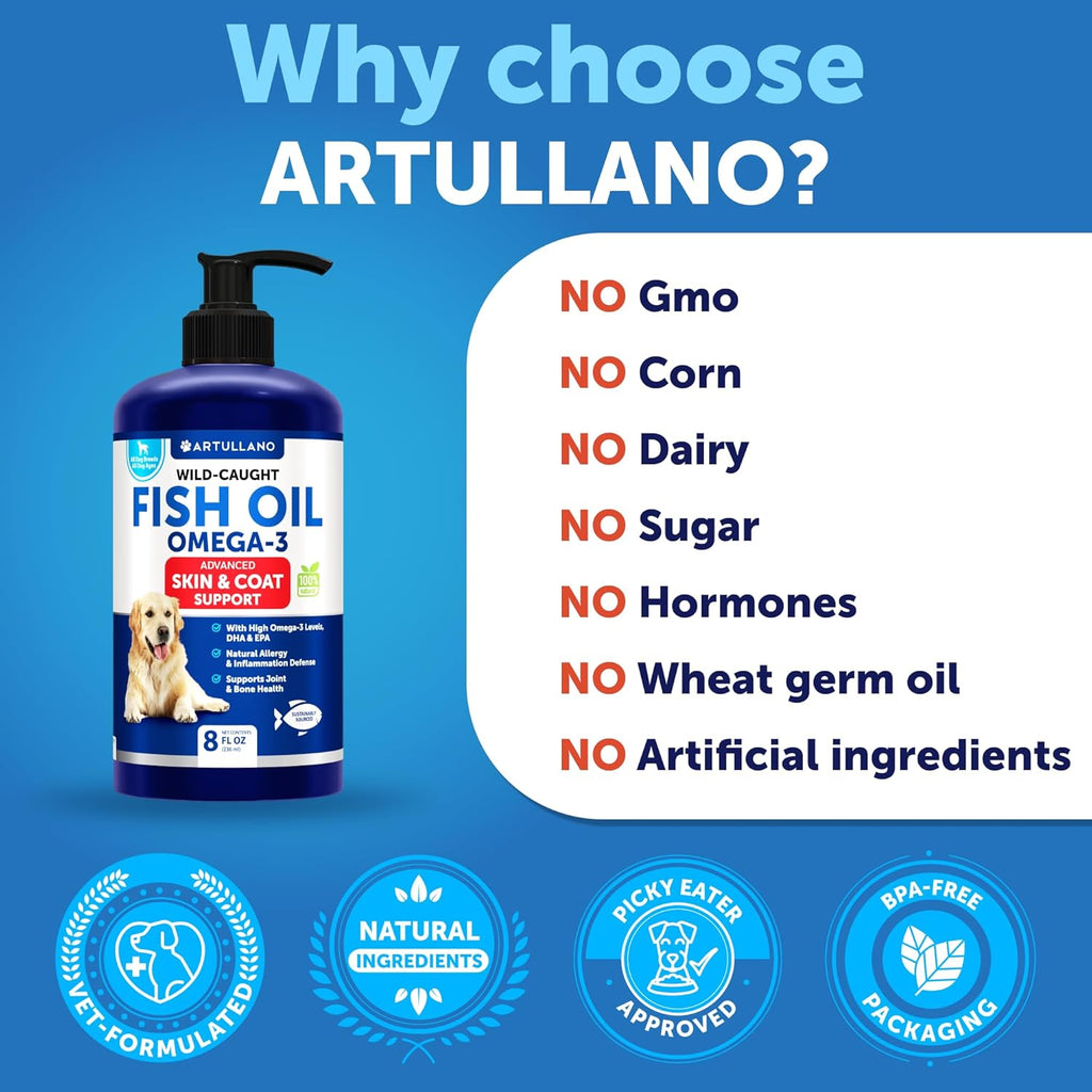 Artullano codfish free omega 3 liquid supplement nutrition label details.