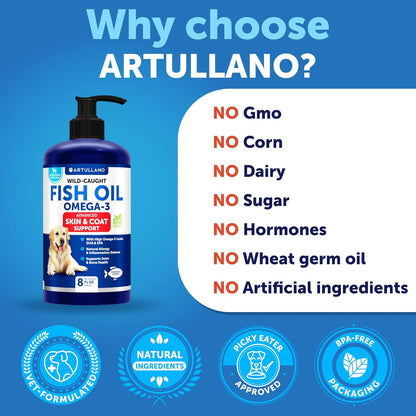Artullano codfish free omega 3 liquid supplement nutrition label details.