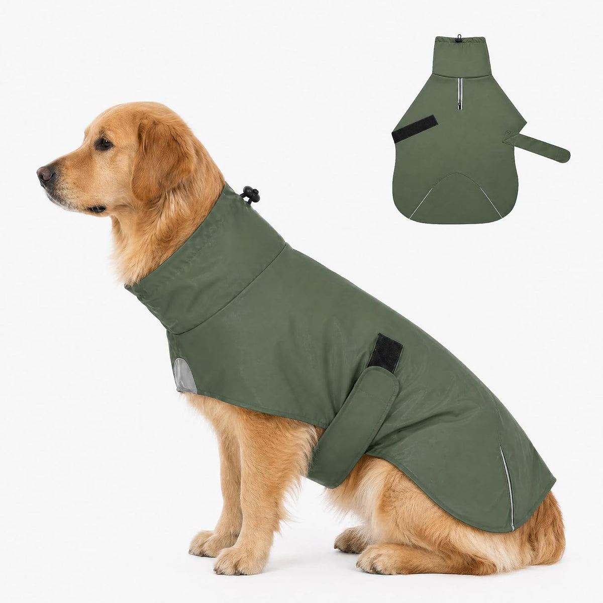 PU Dog Raincoat, Non-Toxic & Odorless Waterproof Vest, Adjustable High Neck and Hook & Loop Belly Closure for Rainy Potty Breaks & Wet Weather Outdoor Walks (Olive Green, Small) - Image 11