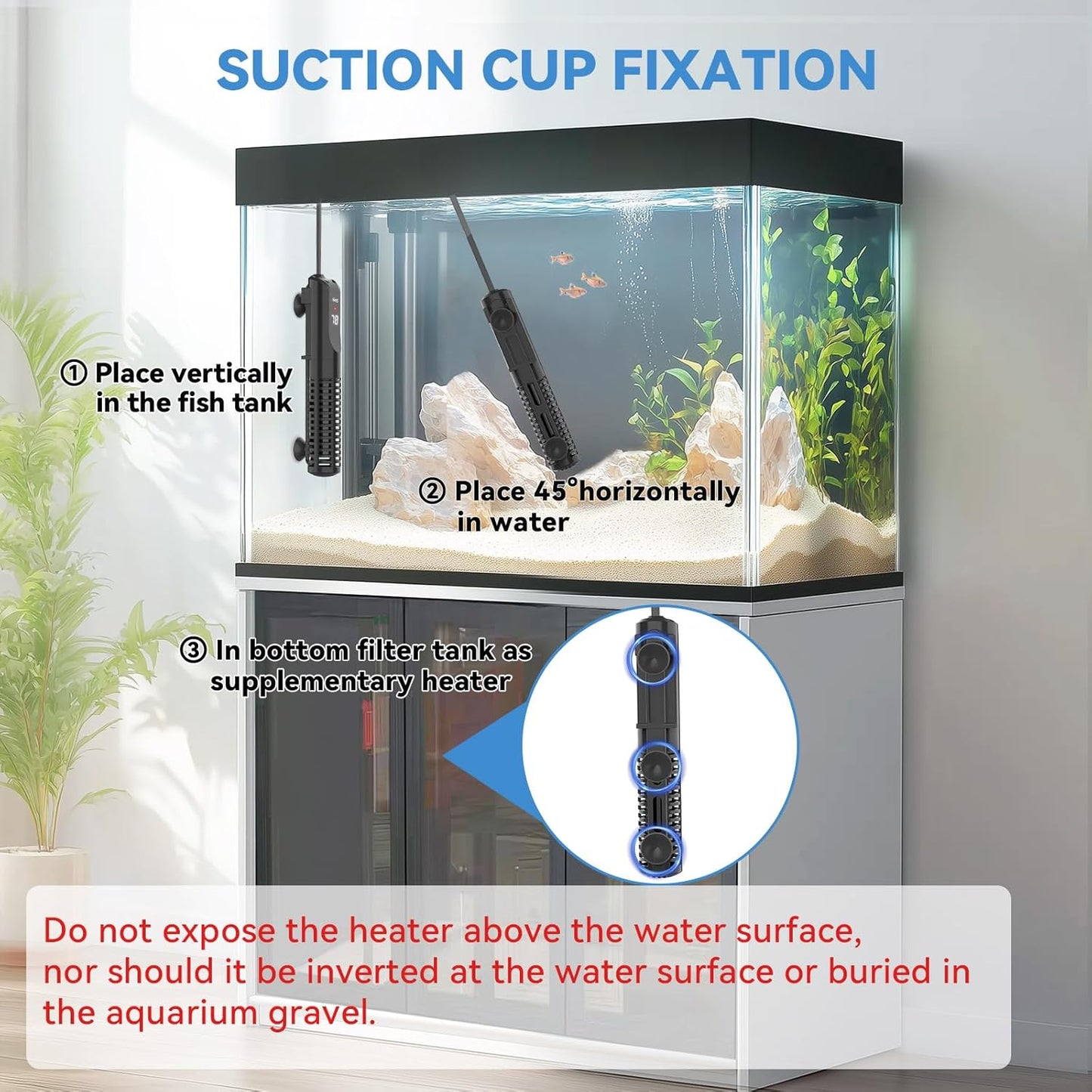 Hygger 100W heater with suction cups for tank installation