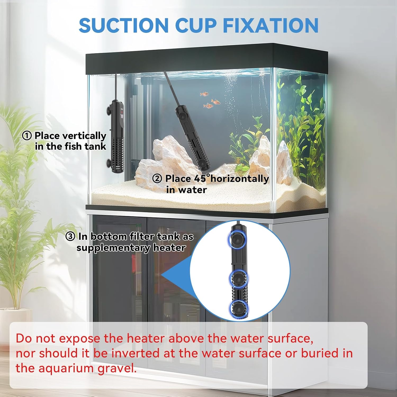 Hygger 100W heater with suction cups for tank installation