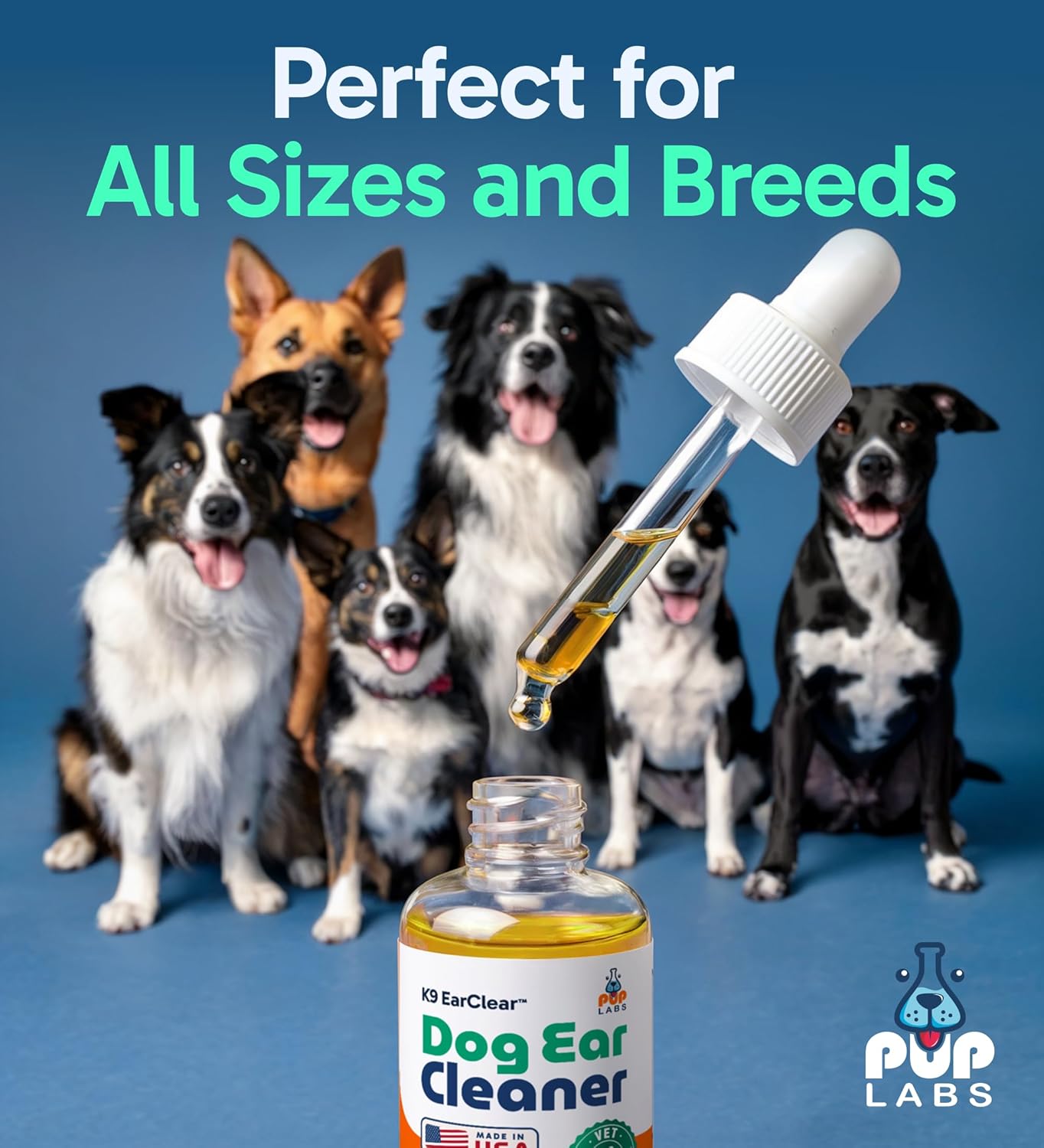 Pup Labs ear treatment dropper bottle isolated on white